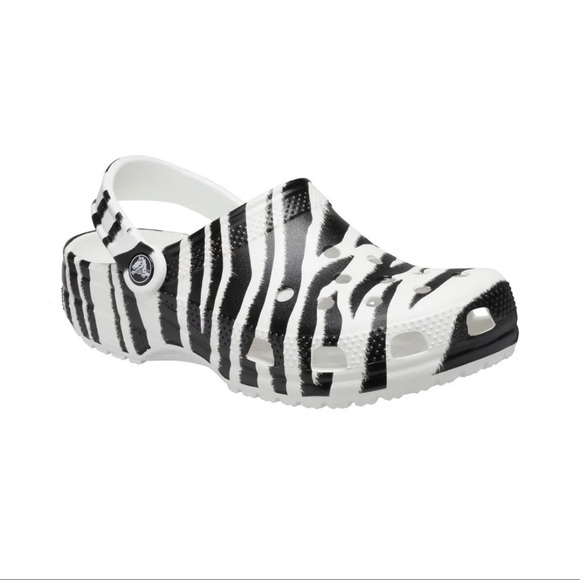 Women Size Crocs Classic Zebra Animal Print Clog Slip On Slide Sandal 206676-1DE - Picture 4 of 5